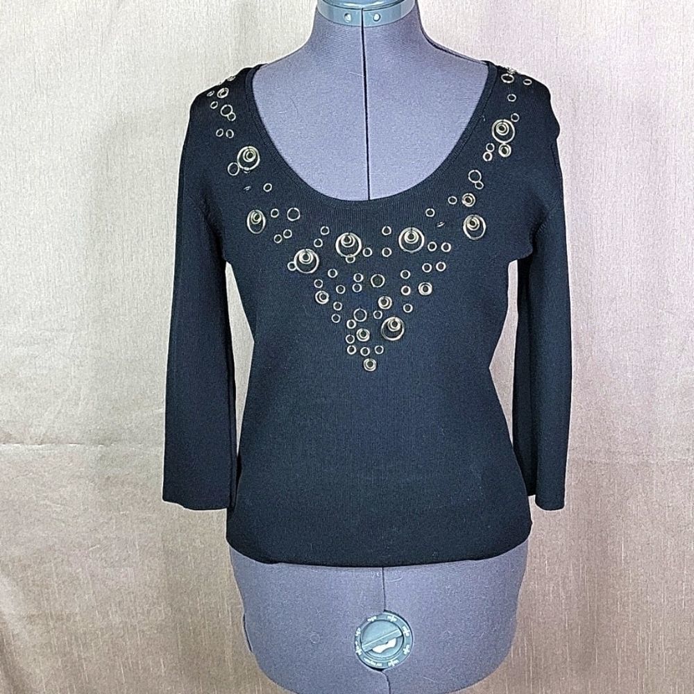 **JOSEPH A. Silver Ringed Black Sweater Medium